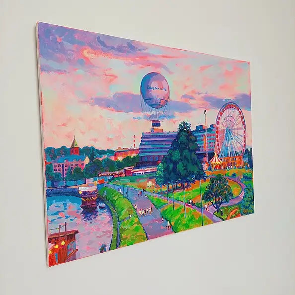 Anastasiia Kurkova, Balon nad miastem, Obraz olejny - płótno, 80 x 60