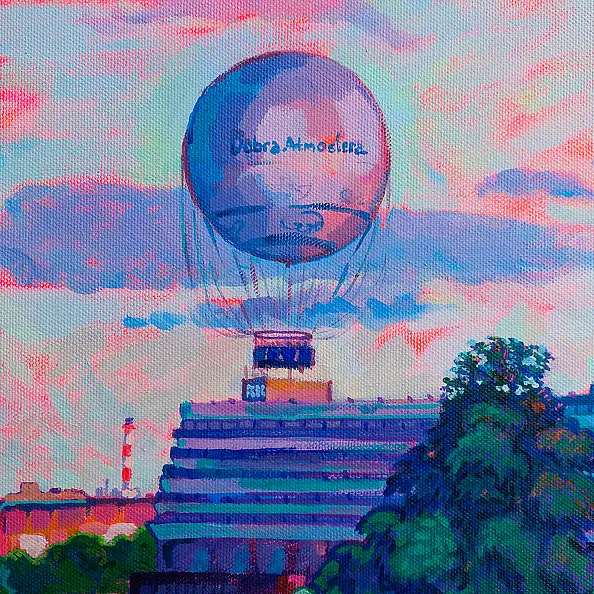 Anastasiia Kurkova, Balon nad miastem, Obraz olejny - płótno, 80 x 60