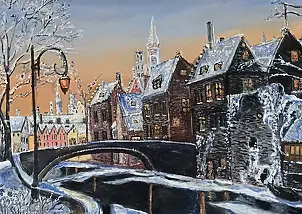 Krystyna Mościszko, inverno di Belgrado, Dipinto acrilico - , 70 x 50