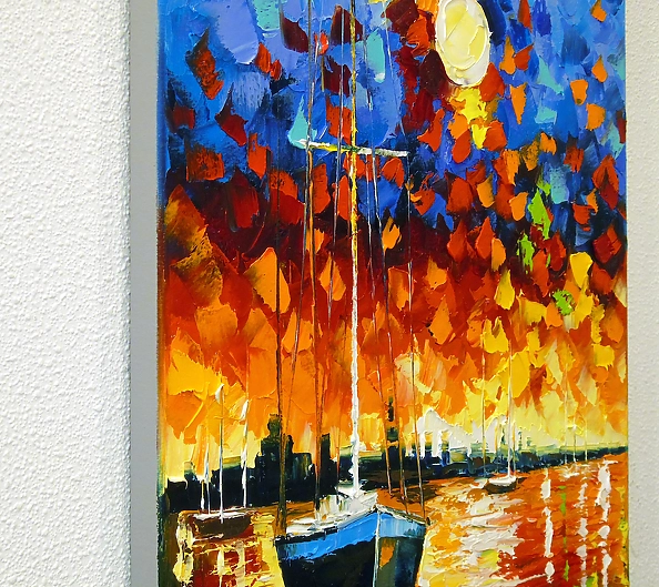 Olha Darchuk - Bay Harmony: Sunset and Sailboats