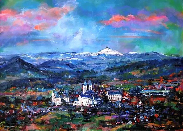 Bernadeta Nowak - Bazylika w Krzeszowie w tle góra Śnieżka