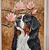Agnieszka Mantaj, Berner Sennenhund und Magnolie, Acrylgemälde - Platte, 40 x 50