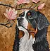 Agnieszka Mantaj, Berner Sennenhund und Magnolie, Acrylgemälde - Platte, 40 x 50