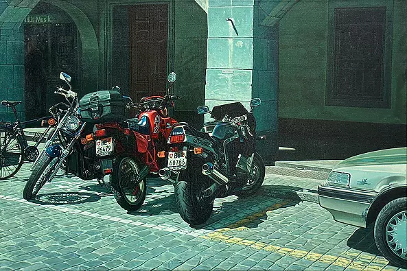 Andrzej A Sadowski - Bern-Kramgasse-parking with a red Honda MTX 125 R