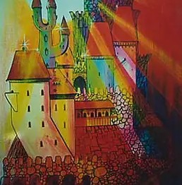 Monica Bedini, Między baśnią a rzeczywistością, Obraz akrylowy - płótno, 70 x 100