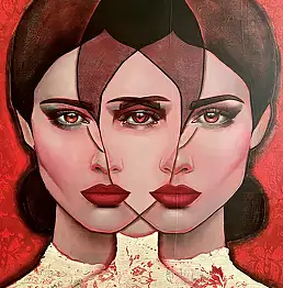 Agnieszka Nowak, In Her Red Silence , Obraz akrylowy, Obraz olejny - płyta, 60 x 70