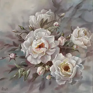 Lidia Olbrycht, Белая Роза, Масляная картина - холст, 60 x 60