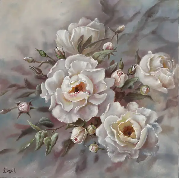 Lidia Olbrycht, Rosa bianca, Quadro a olio - tela, 60 x 60