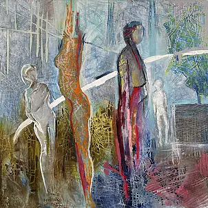 Anna Lupa Suchy, Weißer Streifen, Ölbild - Leinwand, 60 x 50