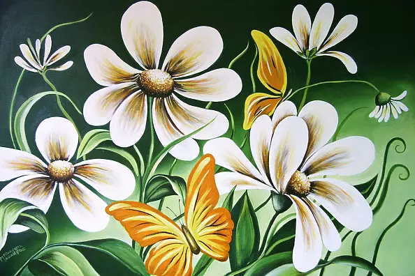 Małgorzata Piasecka Kozdęba - White flowers with butterflies