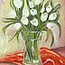Jadwiga Rudnicka - Białe tulipany z czerwonym szalem
