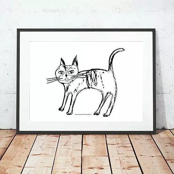 Anna Skowronek - Affiche noir et blanc avec un chat