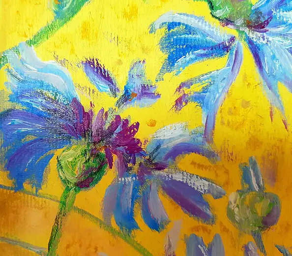 Elżbieta Goszczycka - White cat and cornflowers