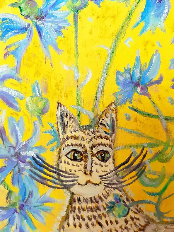 Elżbieta Goszczycka - White cat and cornflowers