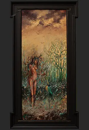 Ryszard Tyszkiewicz, Biały ptak, Obraz olejny - płyta, 48 x 103