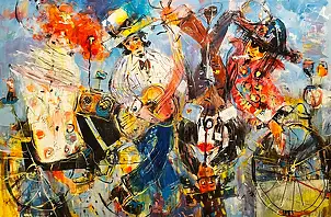 Dariusz Grajek, Bicycle Quartet..., Acrylic painting, Oil painting - canvas, 120 x 80