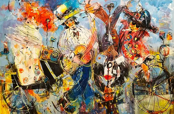 Dariusz Grajek, Bicycle Quartet..., Acrylic painting, Oil painting - canvas, 120 x 80
