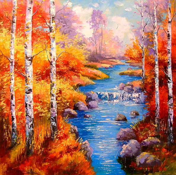 Olha Darchuk - Birch at a stream