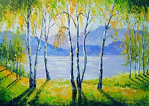 Olha Darchuk - Birch trees by the river