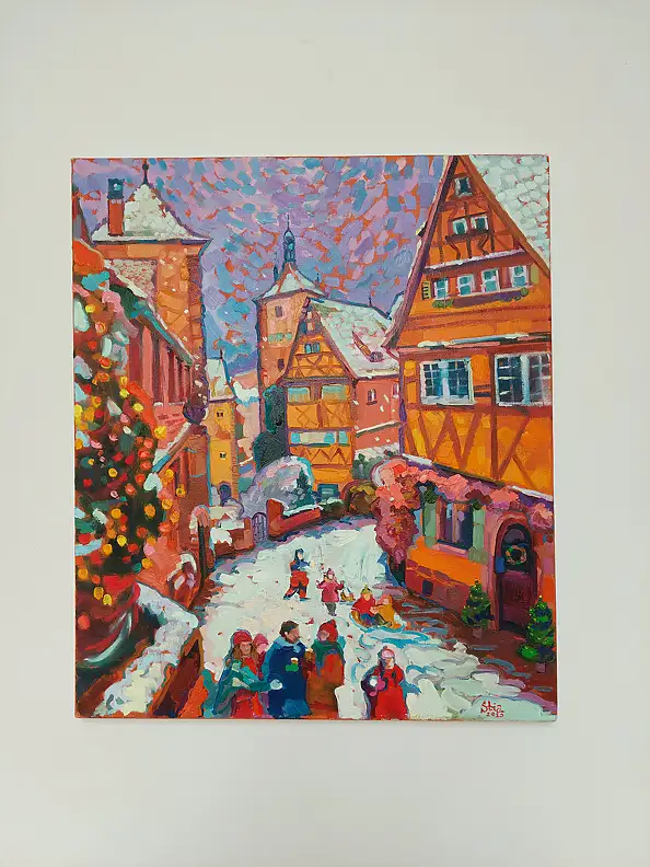 Anastasiia Kurkova, Bitwa na śnieżki, Obraz olejny - płótno, 55 x 65