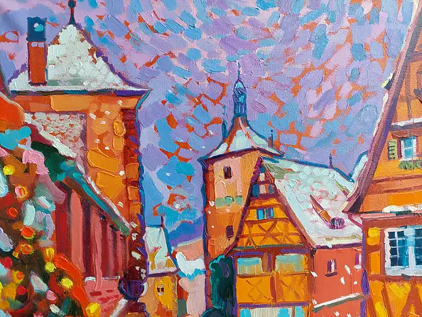 Anastasiia Kurkova, Bitwa na śnieżki, Obraz olejny - płótno, 55 x 65