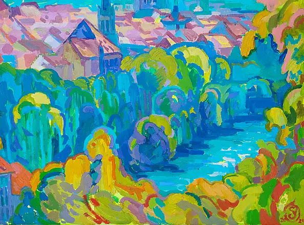 Anastasiia Kurkova, Błękitna Rzeka, Obraz olejny - płótno, 70 x 50