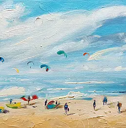 Karina Jaźwińska, Blauer Bildschirm, Ölbild - Leinwand, 50 x 20
