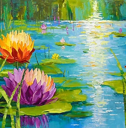 Olha Darchuk - Blooming Lilies: Serenity on Water