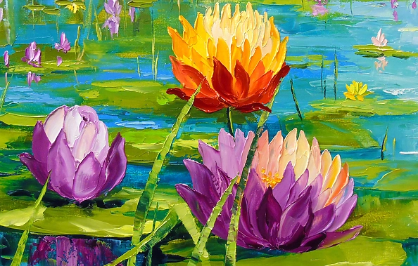 Olha Darchuk - Blooming Lilies: Serenity on Water