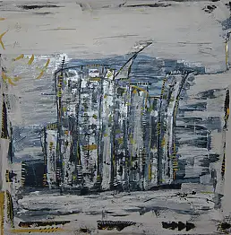 Delacourt Aurel, Голубые Здания, Акрилова картина - холст, 90 x 90