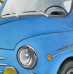 Sergio Rotunno, Синий Fiat 500, Масляная картина - , 70 x 90