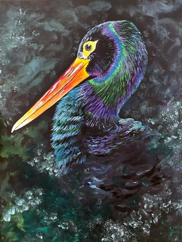 Agnieszka Mantaj, Schwarzstorch, Acrylgemälde - Platte, 40 x 50