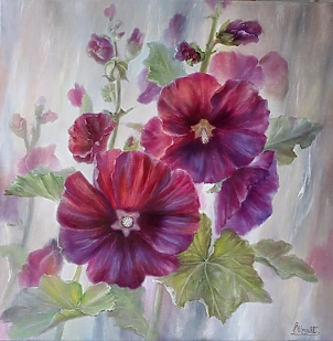 Lidia Olbrycht - Burgundy hollyhocks