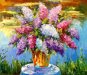   - Bouquet of lilac by the pond