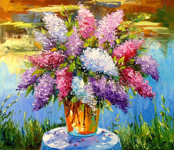 Olha Darchuk - Bouquet of lilac by the pond