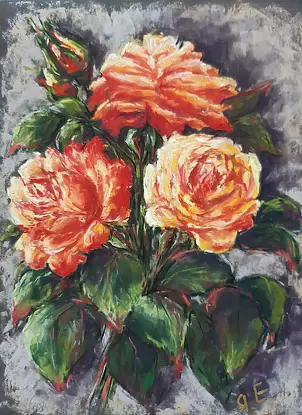Yana Yeremenko - "Bouquet of roses" pastel drawing, painting