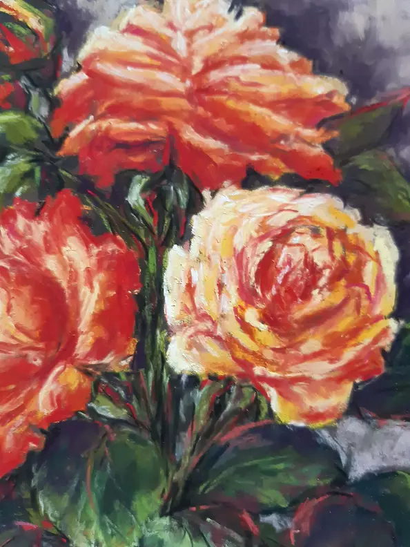 Yana Yeremenko - "Bouquet of roses" pastel drawing, painting