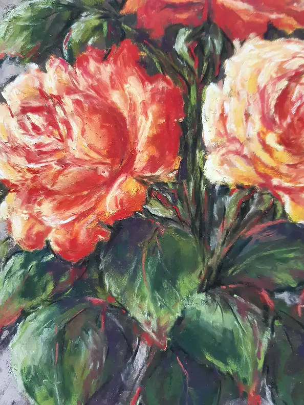 Yana Yeremenko - "Bouquet of roses" pastel drawing, painting