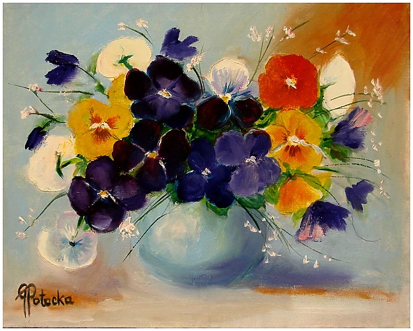 Grażyna Potocka - Pansies oil painting 24cm - 30cm