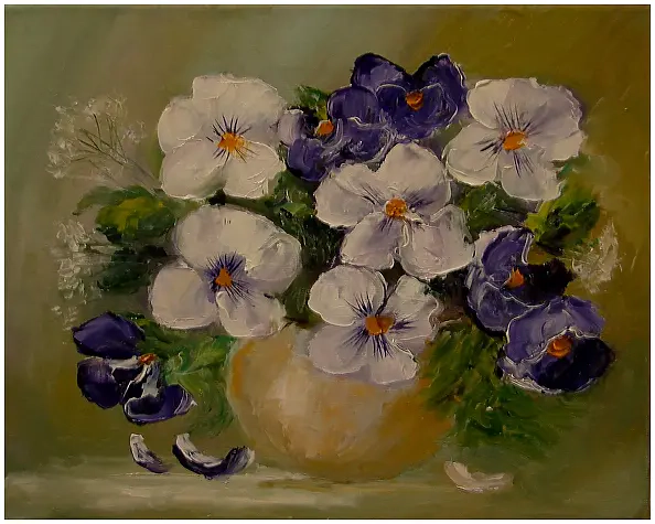 Grażyna Potocka - Spring pansies oil painting 24cm-30cm