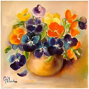 Grażyna Potocka - Bratki wiosenne obraz olejny 30-30cm