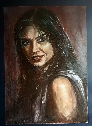 Barbara Kluczek, Brązowy portret córki., Pastel - papier, 35 x 50