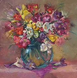 Aksana Vaitsekhovich, Helle Blumen, Ölbild - Leinwand, 30 x 30