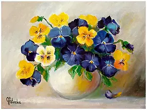 Grażyna Potocka - Bouquet di viole del pensiero dipinto ad olio 40-30cm