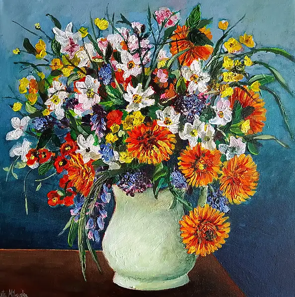 Marta Milewska, Un bouquet di colori, Dipinto acrilico - tela, 40 x 40