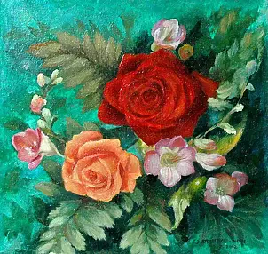 Danuta Strzelbicka-Mazuś - A bouquet of roses and gillyflowers.