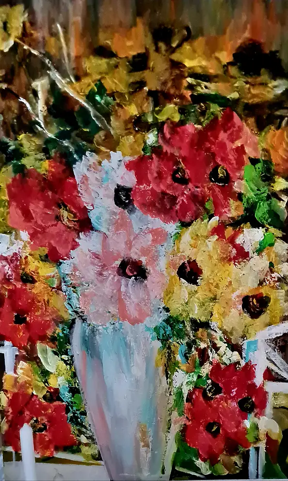 małgorzata machynia, A bouquet of flowers in a vase, Acrylic painting - , 75 x 115
