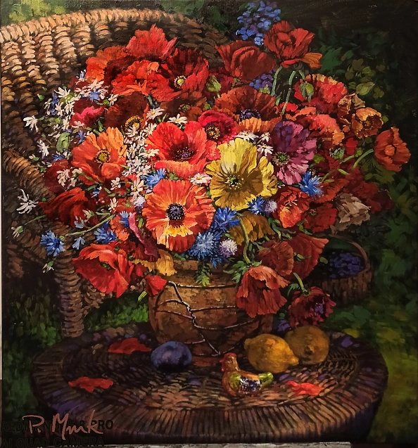 Piotr Mruk - A bouquet of poppies in a clay vase