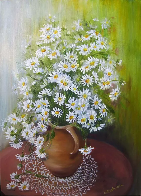 Maria Roszkowska - Bukiet margerytek w dzbanie