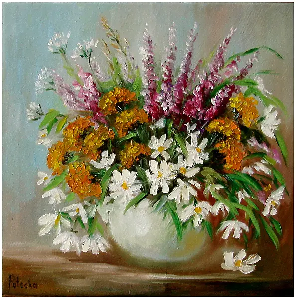 Grażyna Potocka - Bouquet of wild flowers 40cm-40cm oil painting